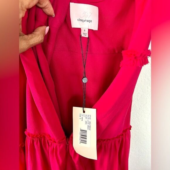 Cinq A Sept Livia Tiered Cherry Red Dress - Picture 10 of 15